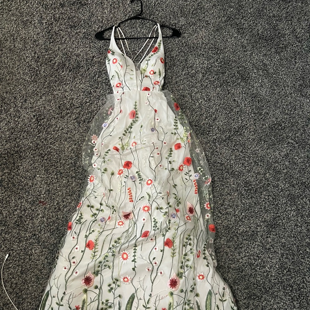 White and Red Tiered A-line Halter Prom Dress